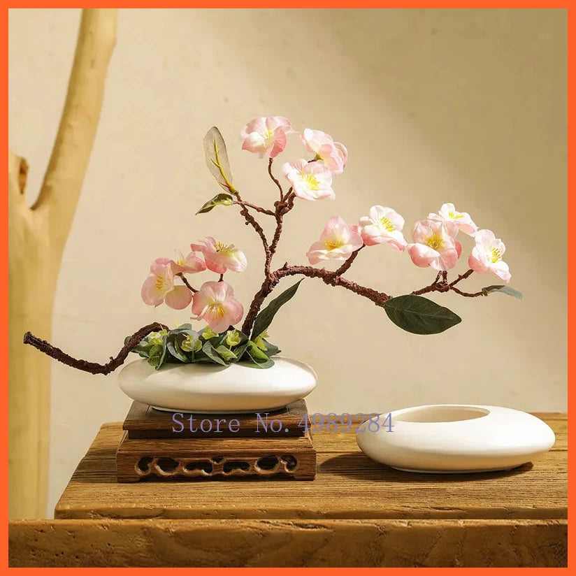 Black White Cobblestone Chinese Style Ceramics Vase Flower Pot