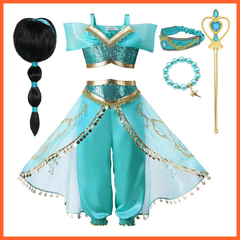 whatagift.com.au Girls Aladdin Jasmine Dress  | Halloween Carnival Cosplay Party Costume