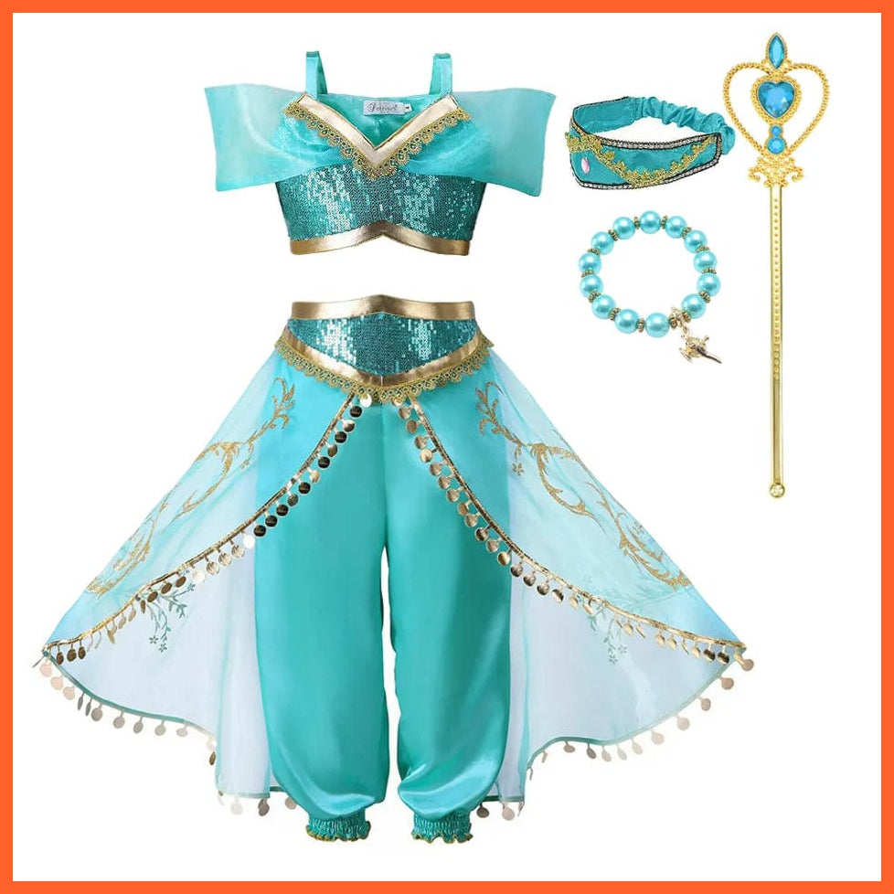 whatagift.com.au Jasmine 4 / 2T (Size 100) Girls Aladdin Jasmine Dress  | Halloween Carnival Cosplay Party Costume