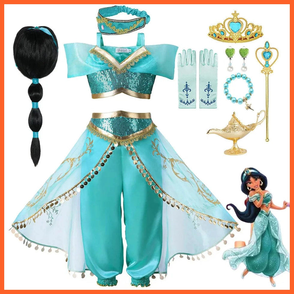 whatagift.com.au Jasmine 8 / 2T (Size 100) Girls Aladdin Jasmine Dress  | Halloween Carnival Cosplay Party Costume