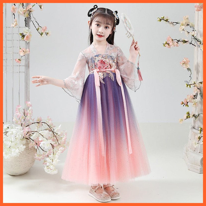 whatagift.com.au 0 purple pink / 3T Girls Hanfu Kids Tang Suit | Mesh Lace Flare Sleeve Fairy Costume