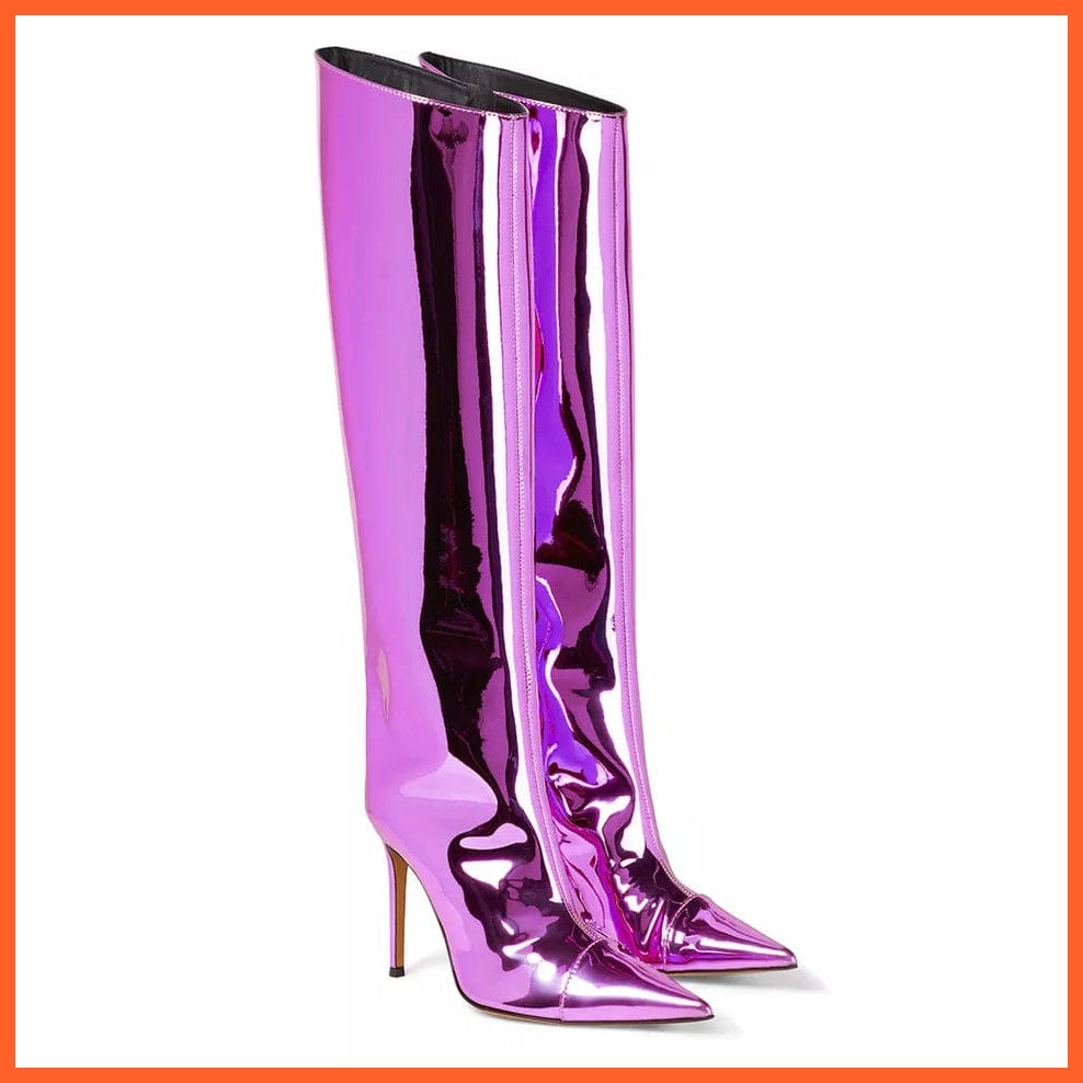 whatagift.com.au 0 Runway Stilettos Pointed Toe Mirror Boots For Women | Side Zipper Candy Colors High Boots