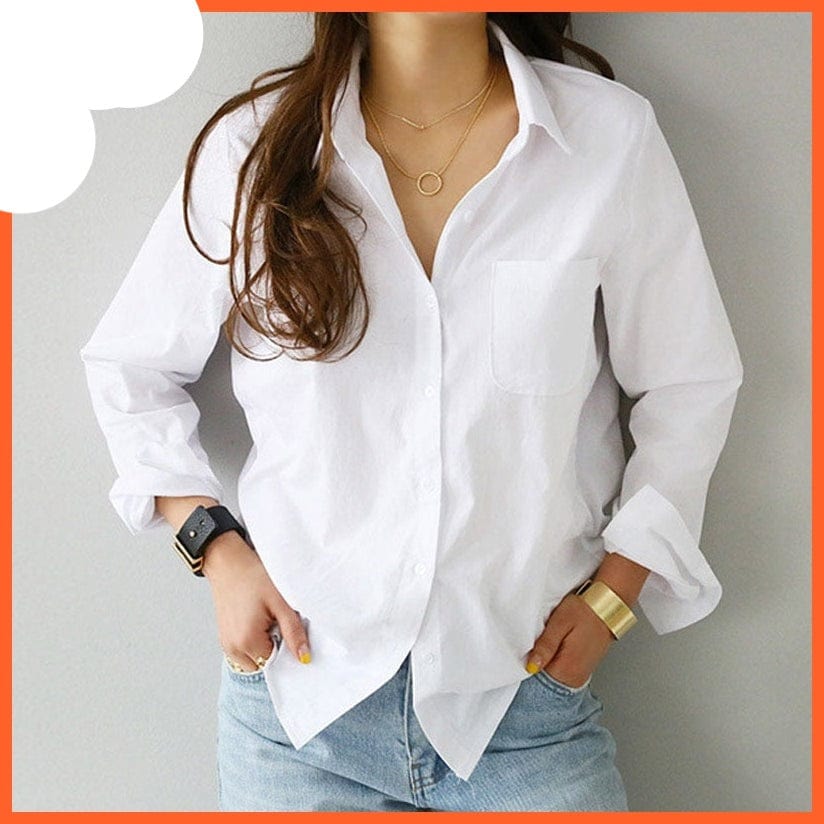 whatagift.com.au 0 White / S Women Shirts and Blouses 2022 Feminine Blouse Top Long Sleeve Casual White Turn-down Collar OL Style Women Loose Blouses 3496 50