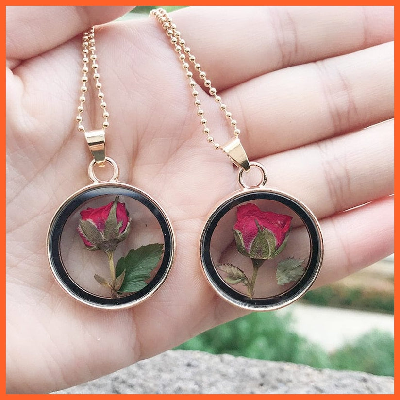 whatagift.com.au 1Pcs Round Clear Pressed Preserved Fresh Flower Charms Resin Pendants | Rose Petal Pendant Chain Necklace