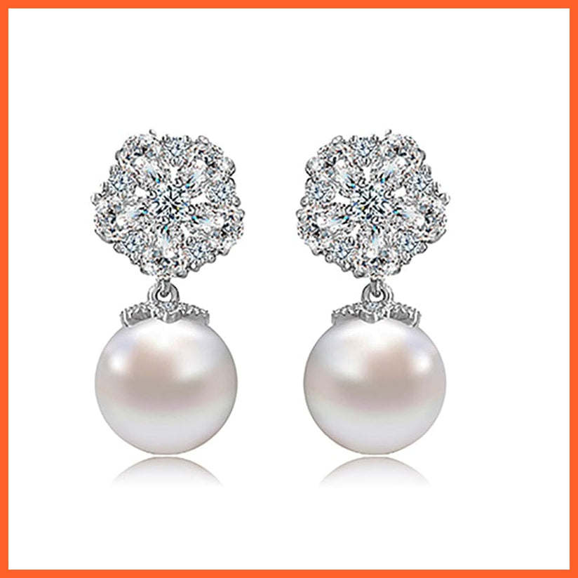 whatagift.com.au 414 White Gold Imitation Pearl Drop Earrings with Cubic Zirconia For Women
