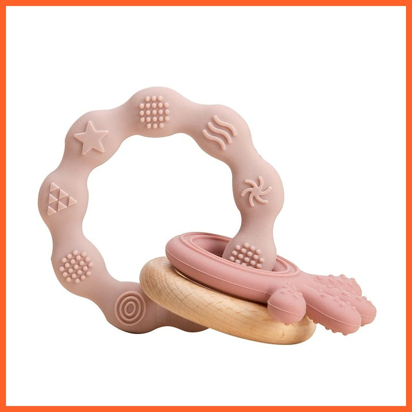 whatagift.com.au 5 Silicone Baby Rudder Shape Wooden Teether Ring | BPA Free Silicone Children Teething Toy