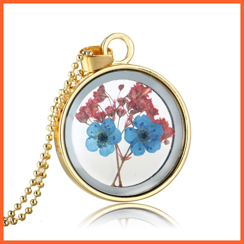 whatagift.com.au 7 1Pcs Round Clear Pressed Preserved Fresh Flower Charms Resin Pendants | Rose Petal Pendant Chain Necklace
