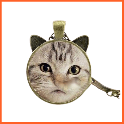 whatagift.com.au Accessories 15 Cat Necklace | Necklace For Pet Lovers Cat Pendant With Two Ears Glass Cabochon Jewellery