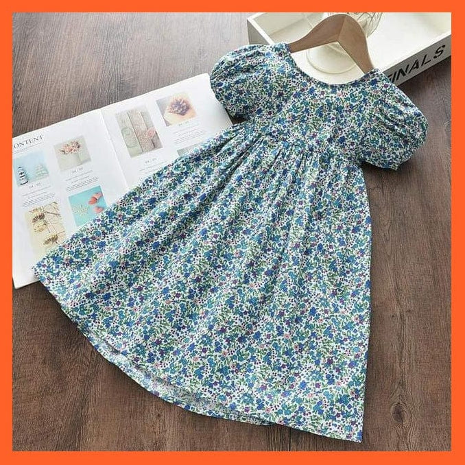 whatagift.com.au AH535Blue / 4T Floral Print Dress For Baby Girl