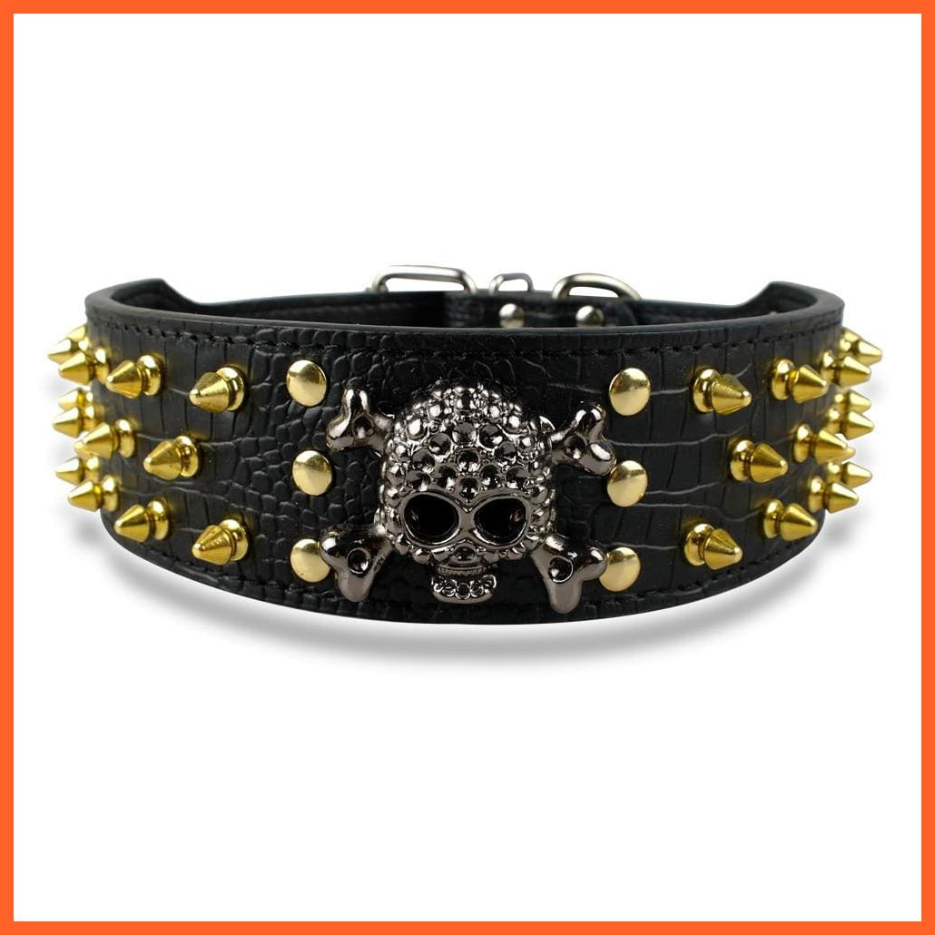 2" Wide Spiked Studded Leather Dog Collar | Bullet Rivets With Cool Skull Pet Accessories | For Medium Large Dogs Pitbull Boxer S-Xl | whatagift.com.au.