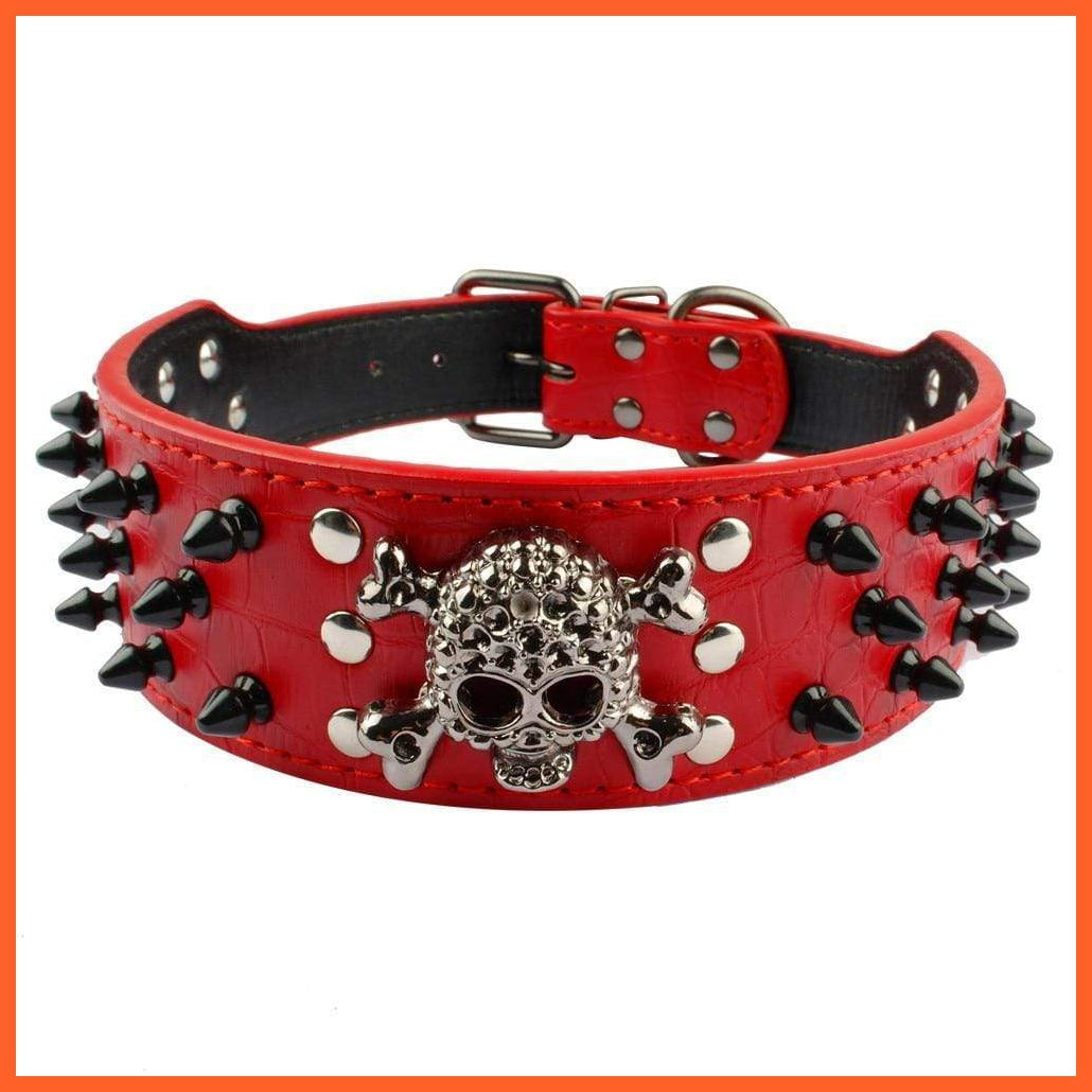 2" Wide Spiked Studded Leather Dog Collar | Bullet Rivets With Cool Skull Pet Accessories | For Medium Large Dogs Pitbull Boxer S-Xl | whatagift.com.au.
