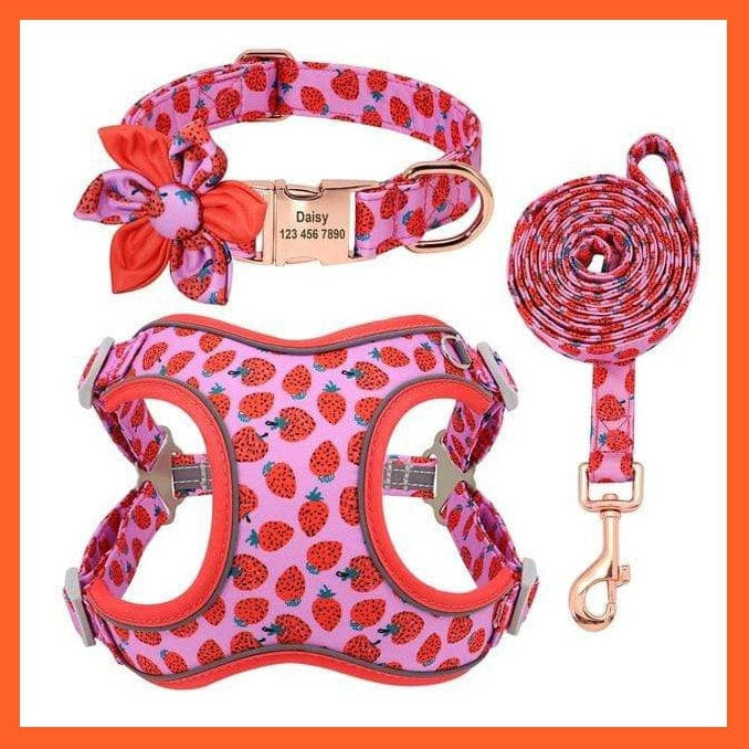 whatagift.com.au Animals & Pet Supplies Strawberry / S Custom Printed Dog Collar Leash Set | Personalized Pet Dog Collar Harnesses Walking Leash