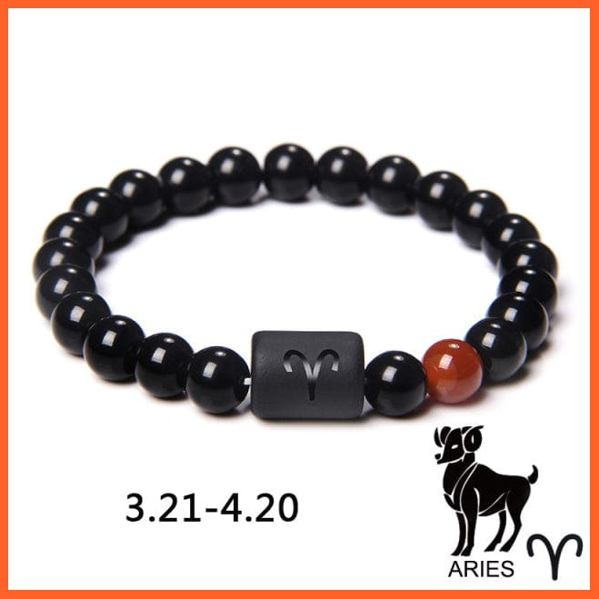 whatagift.com.au Aries / 21CM 12 Constellation Zodiac Signs Beads Couples Black Onyx Bracelet