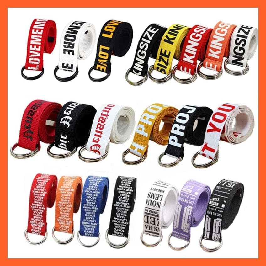 whatagift.com.au Belt 24 Styles Letters Printed Canvas Belts With D Ring Double Buckle