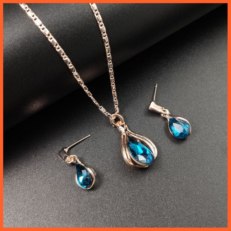 whatagift.com.au Blue Green Water Drop Crystal Earrings Necklace Set For Women
