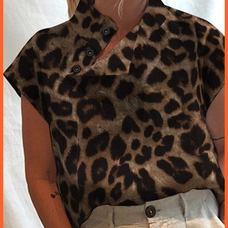 whatagift.com.au Brown (Leopard) / S / China Women Short Sleeve Cotton Linen Shirts
