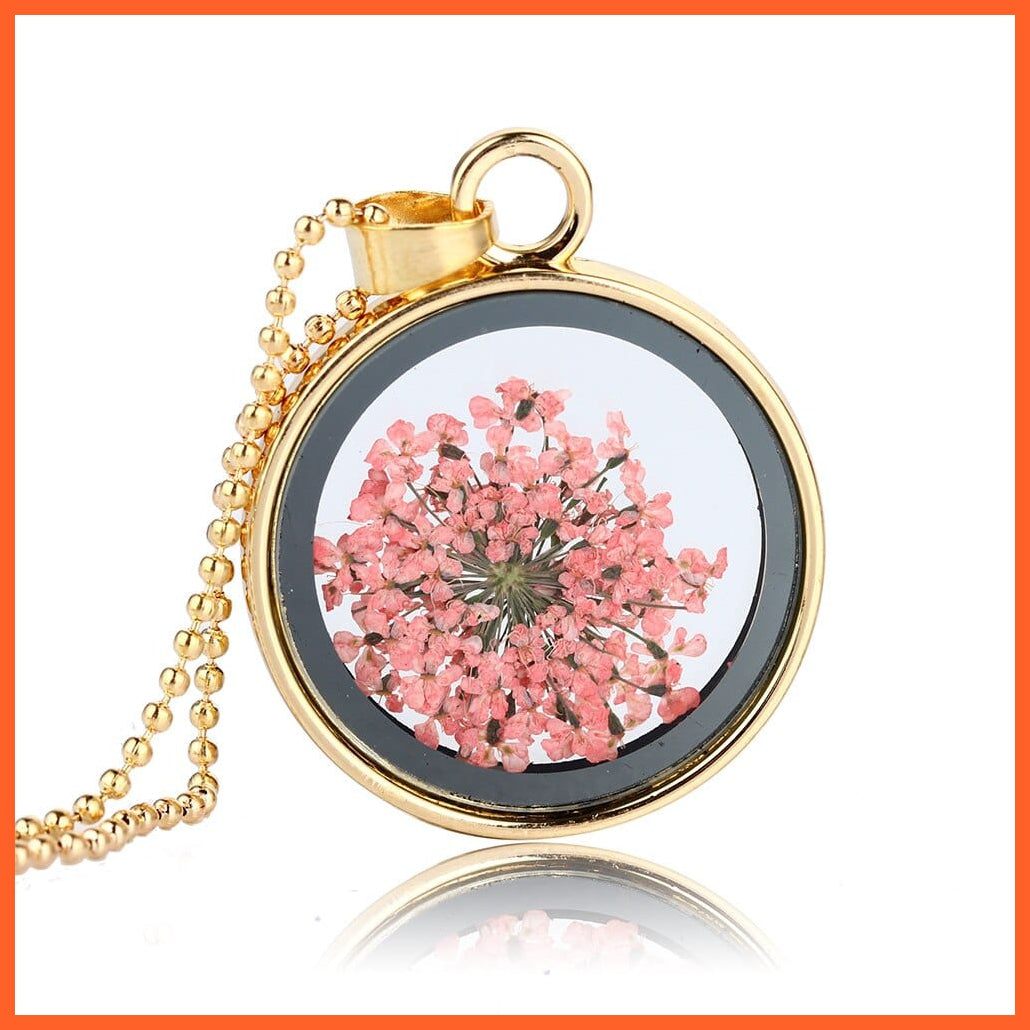 whatagift.com.au C 1Pcs Round Clear Pressed Preserved Fresh Flower Charms Resin Pendants | Rose Petal Pendant Chain Necklace