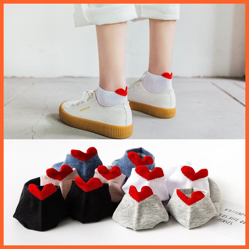 Cotton Ankle Socks - Red Heart Cute Design - 5 Pairs | whatagift.com.au.