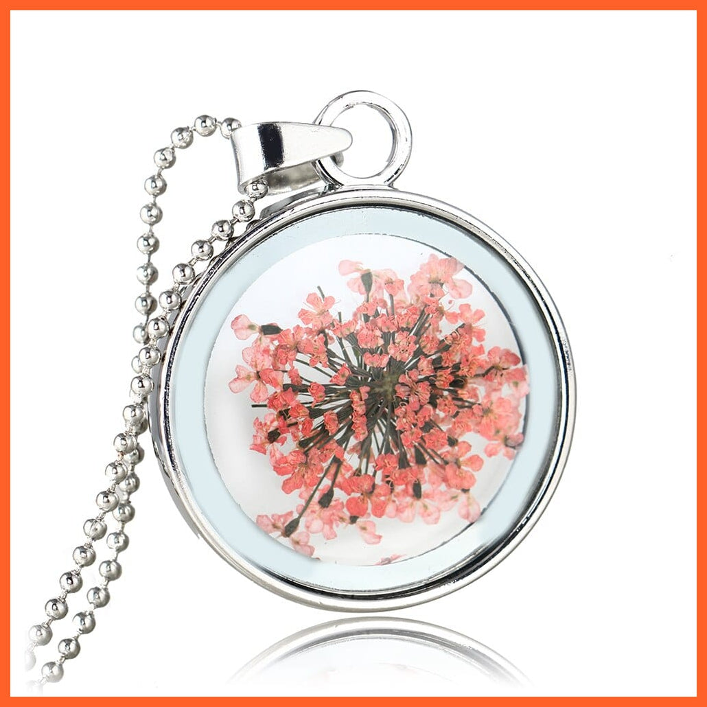 whatagift.com.au D 1Pcs Round Clear Pressed Preserved Fresh Flower Charms Resin Pendants | Rose Petal Pendant Chain Necklace