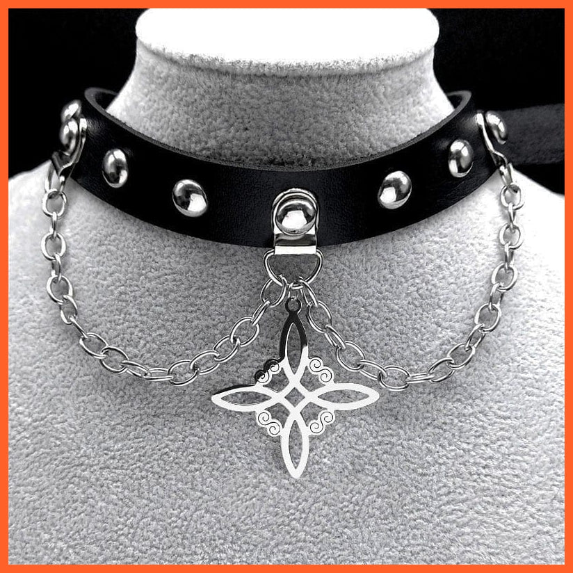 whatagift.uk D 39CM SR Harajuku Choker Goth Satan Inverted Peter's Cross Necklace Stainless Steel PU Leather Cosplay Anime Necklaces Jewelry Gift NXS03