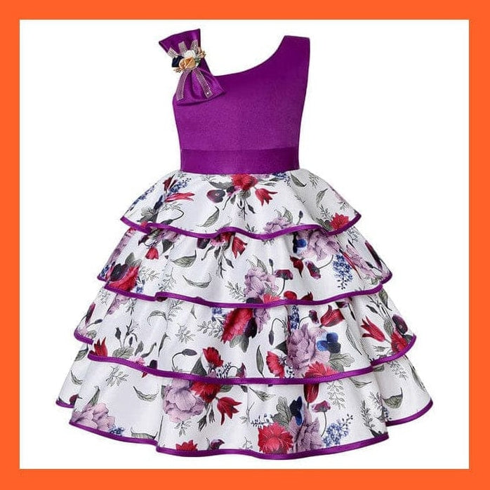 whatagift D3076-Purple / 2T Floral Print Dresses For Girls
