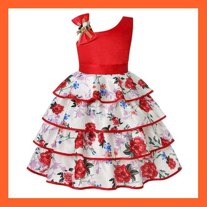 whatagift D3076-Red / 2T Floral Print Dresses For Girls