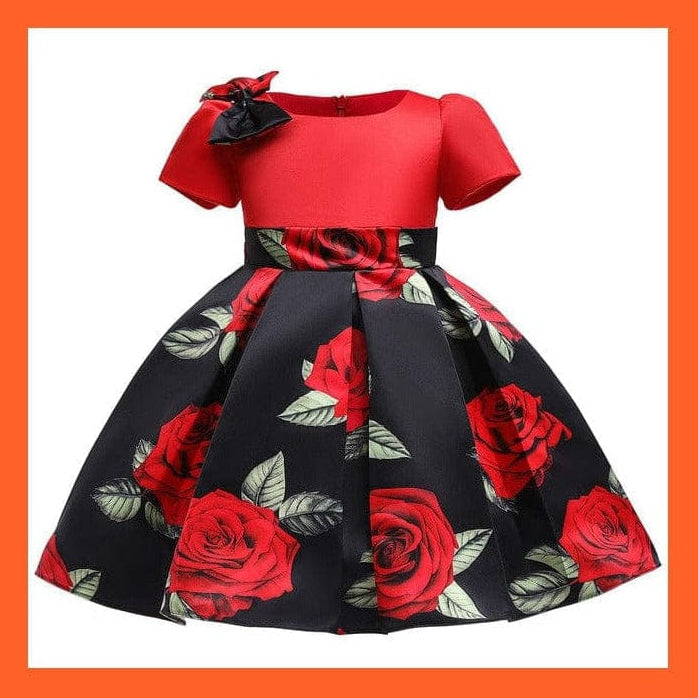 whatagift D3503-Black / 2T Floral Print Dresses For Girls