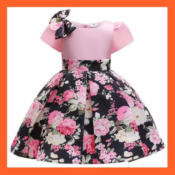 whatagift D3503-Pink / 2T Floral Print Dresses For Girls