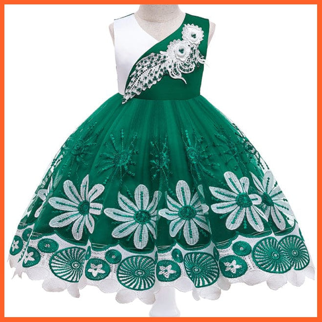 whatagift.com.au D3995Green / 3T Embroidery Silk Princess Dress for Baby Girl