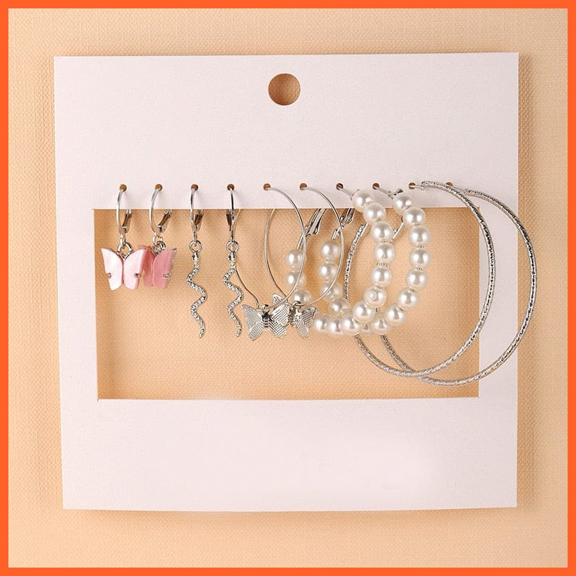 Bohemian Acrylic Hoop Earrings Set For Women | Girls Fashion Gold Metal Butterfly Chain Circle Earrings Gifts Jewellery | whatagift.com.au.