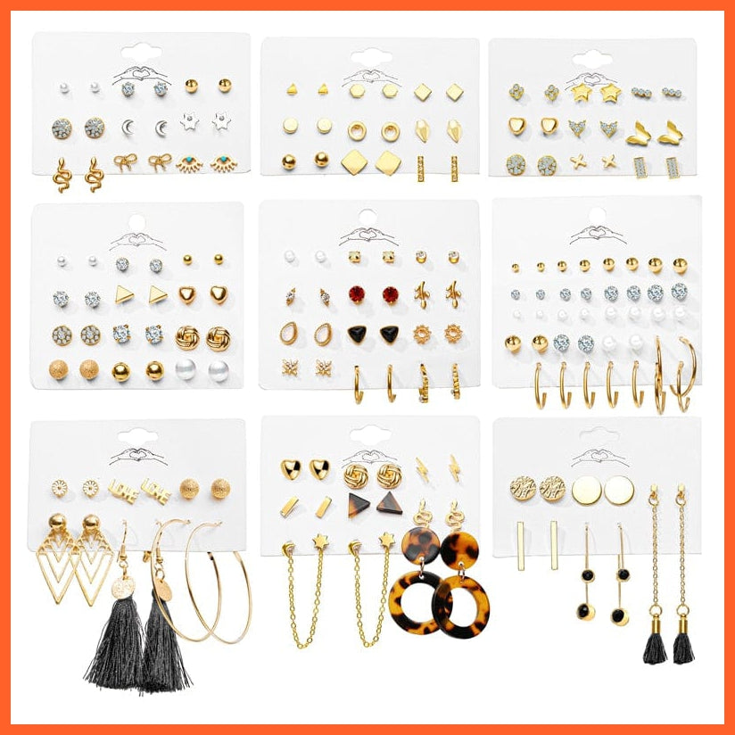 Bohemian Geometric Simple Pearl Crystal Stud Earrings Set For Women | Fashion Star Snake Heart Earrings Trendy Jewellery | whatagift.com.au.