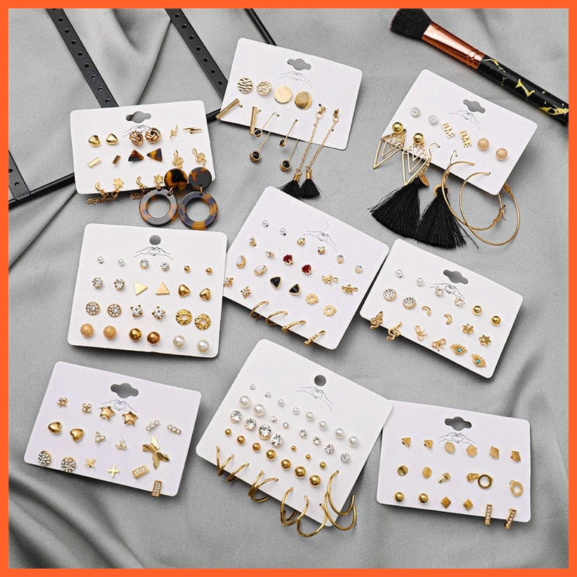 Bohemian Geometric Simple Pearl Crystal Stud Earrings Set For Women | Fashion Star Snake Heart Earrings Trendy Jewellery | whatagift.com.au.