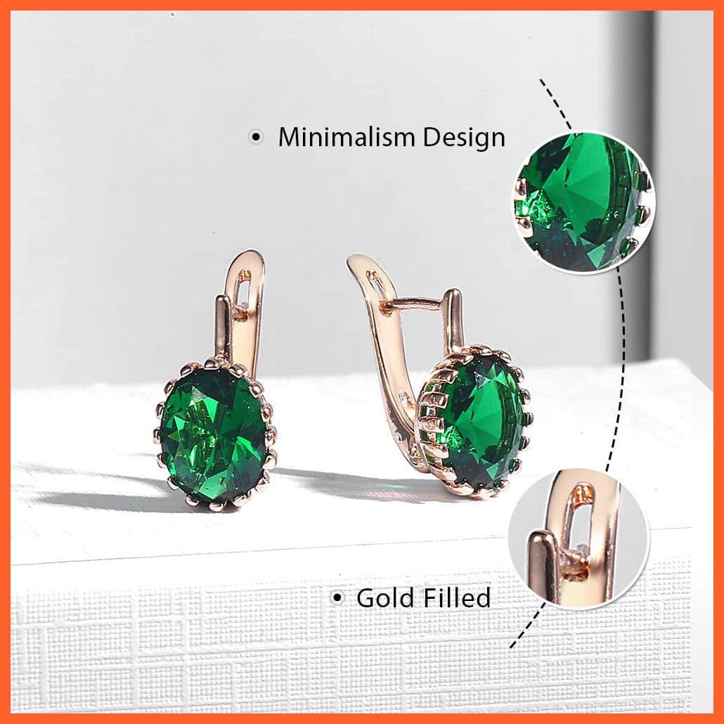 Classic Oval Green Stone 585 Rose Gold Filled Round Crystal Stud Earrings For Women | Fashion Elegant Jewellery Gift | whatagift.com.au.