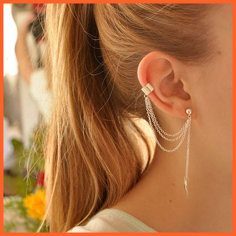 Ear Clips Jewellery Fashion Personality Metal Ear Clip Leaf Tassel Earrings For Women | whatagift.com.au.