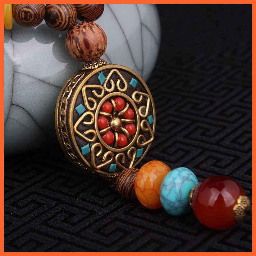 Ethnic Buddha Pendant Necklace | Handmade Sand Wood Beads Vintage Necklace | whatagift.com.au.