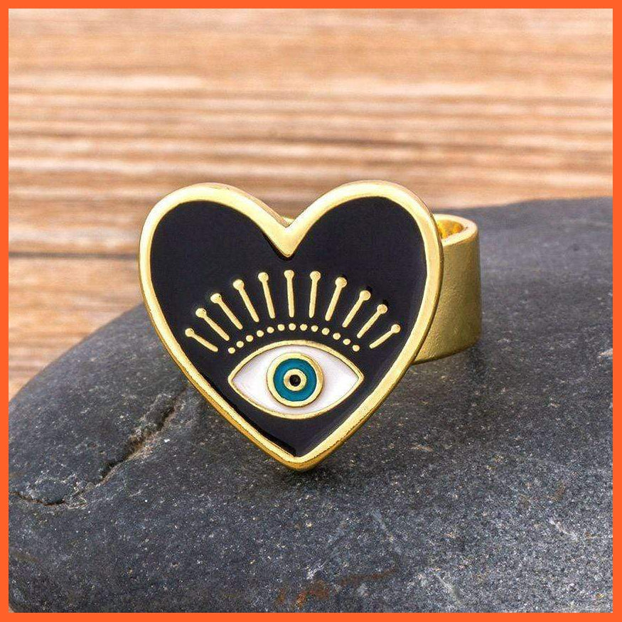 Fashionable Evil Eye Black Gold Adjustable Rings For Women | whatagift.com.au.