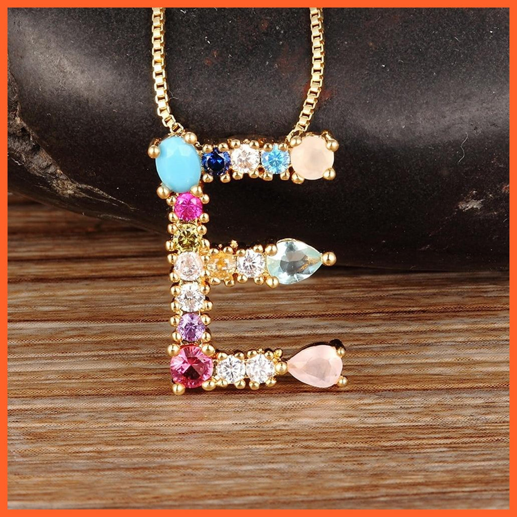 Gold Multicolor Letter Necklace | Initial Letter Pendant With Chain | Charm Letter Necklace Name Jewellery For Women Accessories | whatagift.com.au.