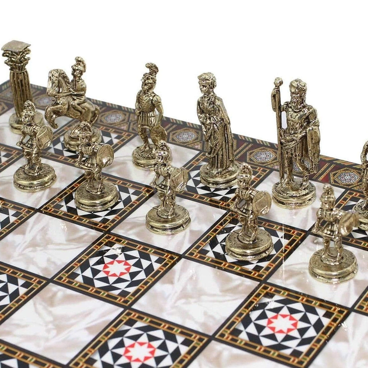 Mosaic Designer Chess Board | Historical Roman Hand Crafted Chess Pieces | Complete Classic Set | whatagift.com.au.