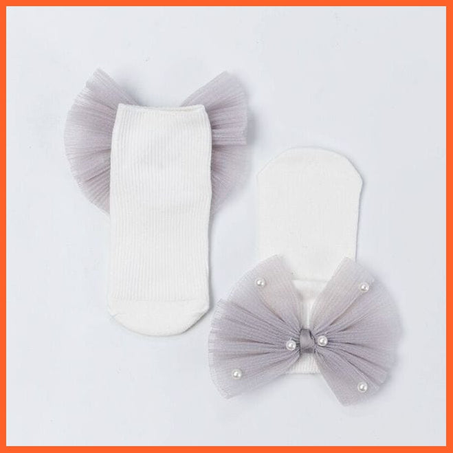 whatagift.com.au kids socks White Gray Bead Bow / S(1 To 3 Years) New Baby Toddlers Infant Cotton Ankle Socks With Bow Beading Princess Cute Socks