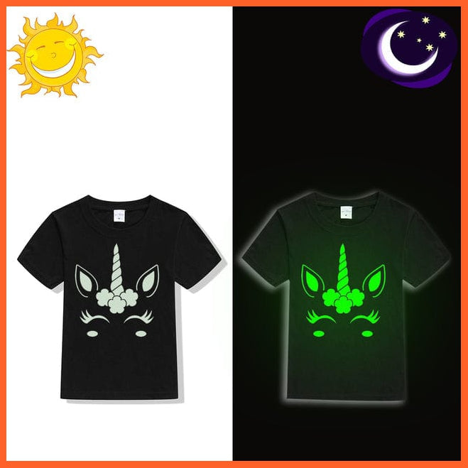 whatagift.com.au Kids T-shirts 49D3-KSTBK- / 4T Unicorn Glow In Dark Kids T-Shirt | Luminous Children Summer kids Toddler Tees