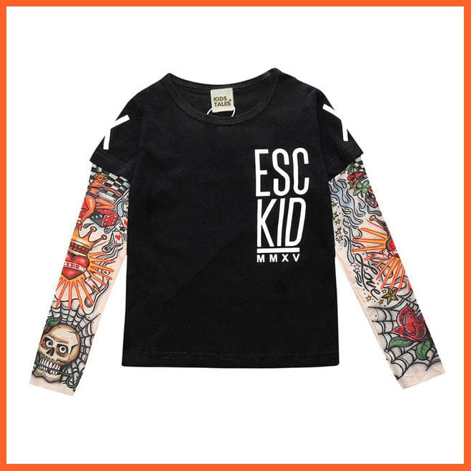 whatagift.com.au Kids T-shirts 7764-ECS / 7 New Novelty Tattoo Long Sleeve Children Cotton Boys Kids T-Shirts