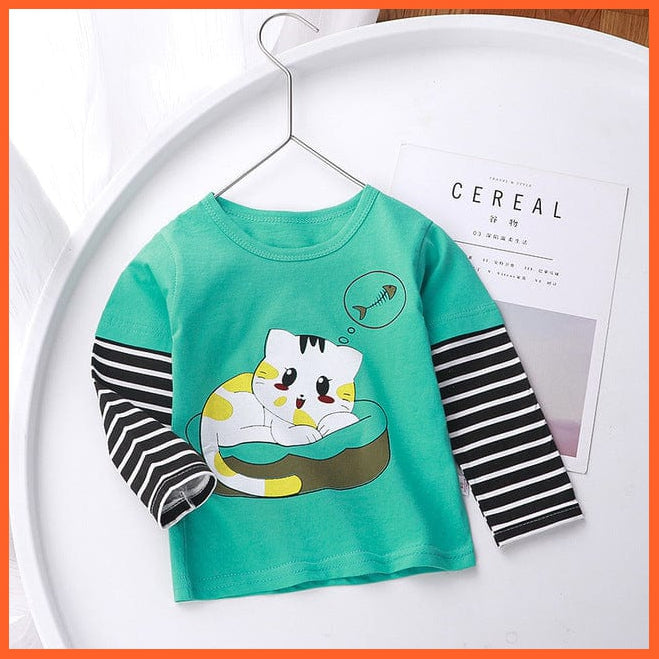 whatagift.com.au Kids T-shirts cat / 2-3Y Spring Baby Long Sleeve Cartoon Printed T-shirt Cotton Girl Boy Kids Top Tees
