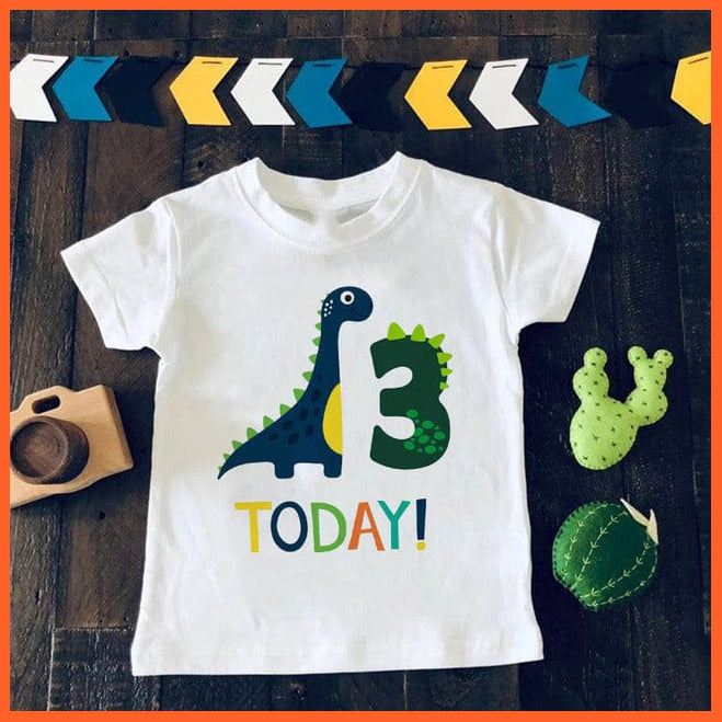 whatagift.com.au Kids T-shirts H1293-KSTWH- / 5Y Dinosaur Birthday Number Cartoon Tee Tops | Children Animal Funny Kids Tshirt