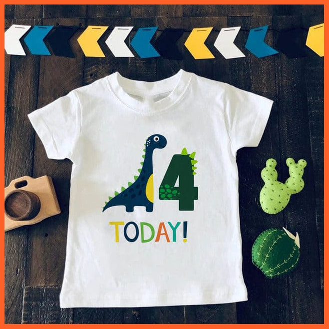 whatagift.com.au Kids T-shirts H1294-KSTWH- / 4Y Dinosaur Birthday Number Cartoon Tee Tops | Children Animal Funny Kids Tshirt