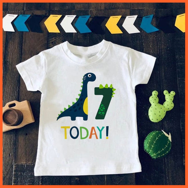 whatagift.com.au Kids T-shirts H1297-KSTWH- / 1Y Dinosaur Birthday Number Cartoon Tee Tops | Children Animal Funny Kids Tshirt