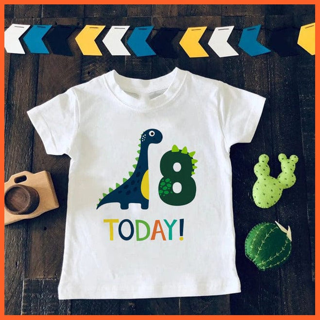 whatagift.com.au Kids T-shirts H1298-KSTWH- / 1Y Dinosaur Birthday Number Cartoon Tee Tops | Children Animal Funny Kids Tshirt