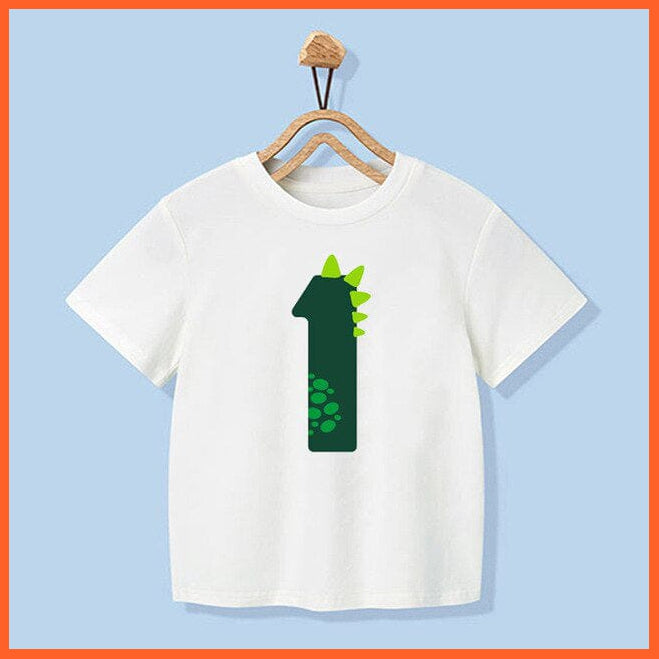 whatagift.com.au Kids T-shirts HY52-KSTWH- / 2Y Dinosaur Birthday Number Cartoon Tee Tops | Children Animal Funny Kids Tshirt
