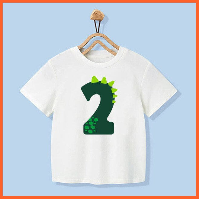 whatagift.com.au Kids T-shirts HY53-KSTWH- / 1Y Dinosaur Birthday Number Cartoon Tee Tops | Children Animal Funny Kids Tshirt