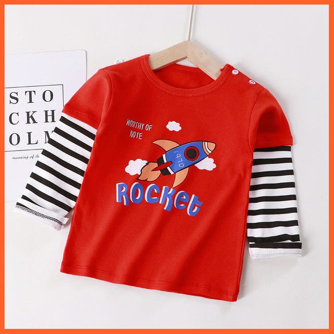 whatagift.com.au Kids T-shirts Red rocket / 2-3Y Spring Baby Long Sleeve Cartoon Printed T-shirt Cotton Girl Boy Kids Top Tees