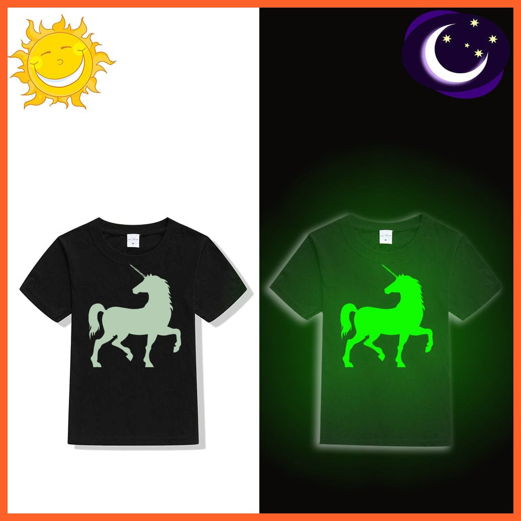 whatagift.com.au Kids T-shirts Unicorn Glow In Dark Kids T-Shirt | Luminous Children Summer kids Toddler Tees